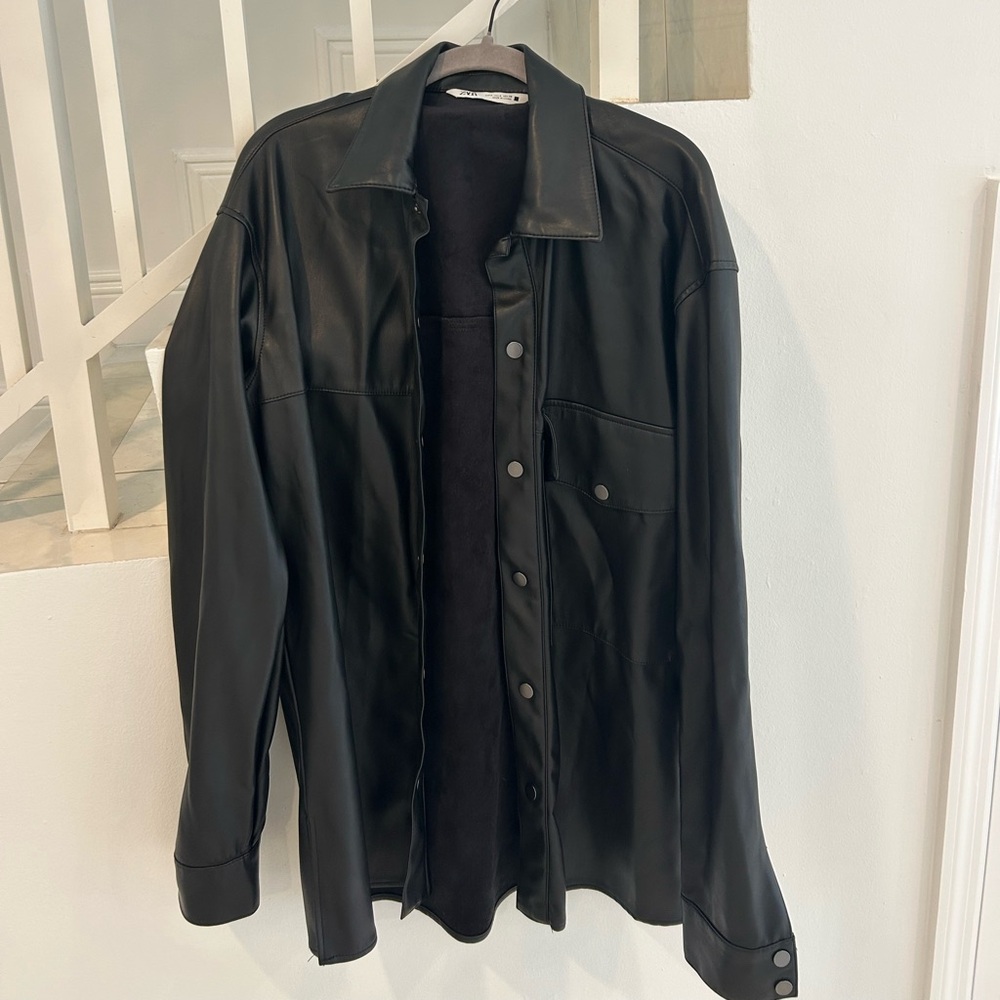 Zara Oversized Sleek Black Faux Leather Jacket